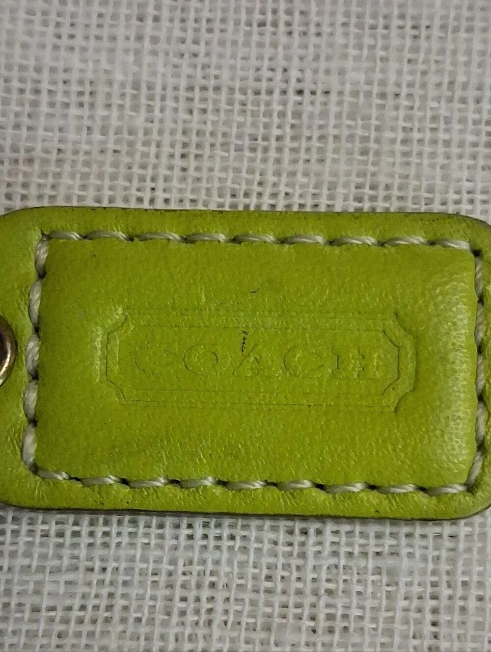 COACH Vintage Lime Green Leather Hangtag, Keyring, Replacement 1.5